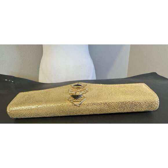 Kate Landry Evening Formal Party Gold Jewel Clutch Purse With Chain - Picture 13 of 13
